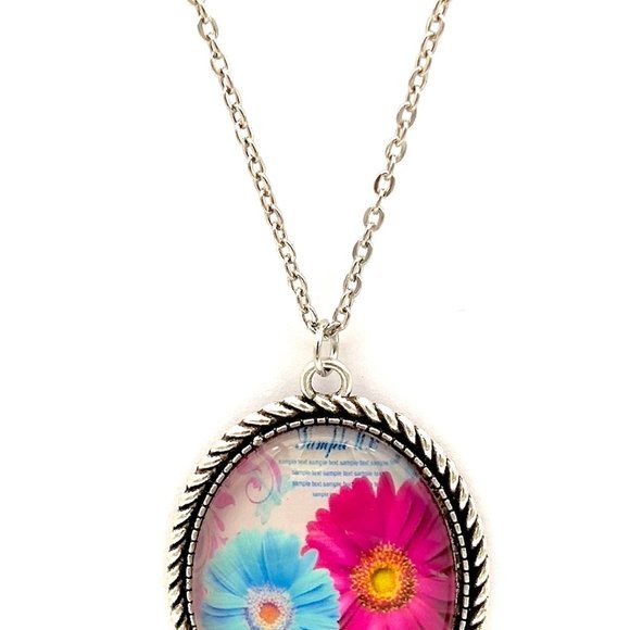 Floral Printed Necklace Chain in Antique Silver - Picture 2 of 4